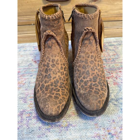 Old Gringo Adela Women's 9 Leopard Fringe Distressed Leather Ankle Boots - Picture 2 of 10